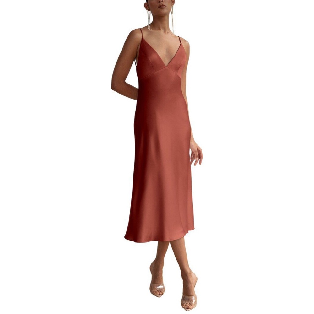 Jenny Yoo Bellini Rust Satin Dreds with Spaghetti Straps